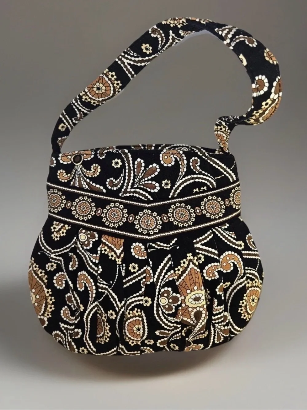 Vera Bradley Black Paisley Hobo Shoulder Bag with Tan & Cream Accents